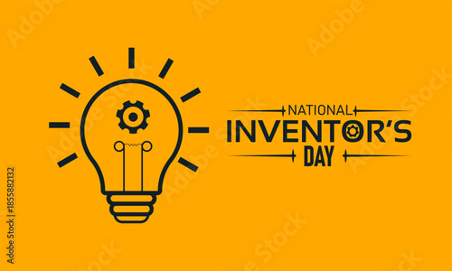 National Inventors Day Poster Banner and Background Design Template Featuring Thomas Edison Light Bulb Patent Gear Innovation Illustration for February 11 Inventor Celebration Theme