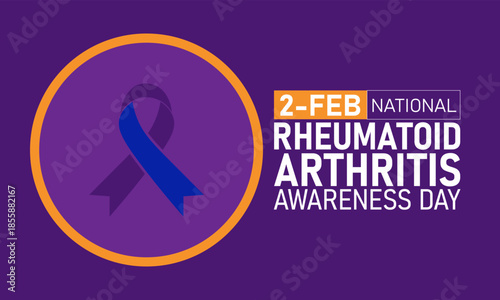 Rheumatoid Arthritis Awareness Day Poster Banner and Background Design Template Featuring Joint Pain Swollen Hands Indigo Gold Ribbons Illustration for February 2 Health Awareness Theme