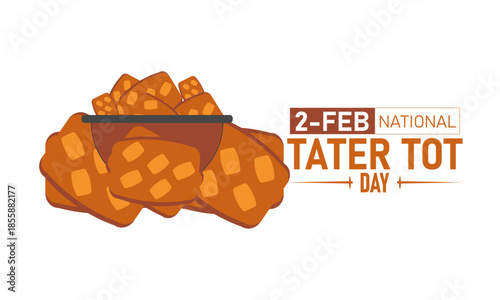 National Tater Tot Day Poster Banner and Background Design Template Featuring Crispy Golden Potato Nuggets Fries Illustration for February 2 Comfort Food Celebration Theme