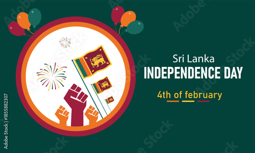 Sri Lanka Independence Day. Latest horizontal Poster Banner and Background Design Template Featuring Lion Flag Palm Fronds National Colors pattern Illustration for February 4 Freedom Celebration