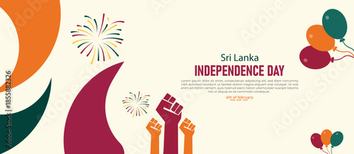 Sri Lanka Independence Day. Latest horizontal Poster Banner and Background Design Template Featuring Lion Flag Palm Fronds National Colors pattern Illustration for February 4 Freedom Celebration