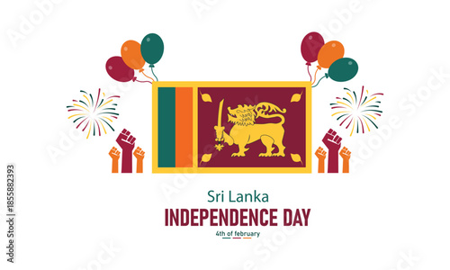 Sri Lanka Independence Day. Latest horizontal Poster Banner and Background Design Template Featuring Lion Flag Palm Fronds National Colors pattern Illustration for February 4 Freedom Celebration