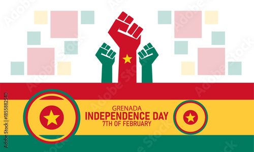 Grenada Independence Day Poster Banner and Background Design Template Featuring Nutmeg Flag Palm Trees Caribbean Colors Freedom Arch Illustration for February 7 National Holiday Theme