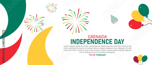 Grenada Independence Day Poster Banner and Background Design Template Featuring Nutmeg Flag Palm Trees Caribbean Colors Freedom Arch Illustration for February 7 National Holiday Theme