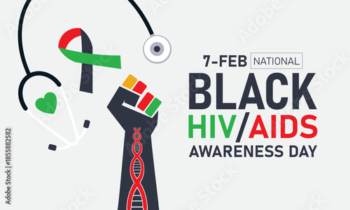 National Black HIV AIDS Awareness Day Poster Banner and Background Design Template Featuring Red Ribbon Unity Hands African American Community Illustration for February 7 Health Campaign Theme