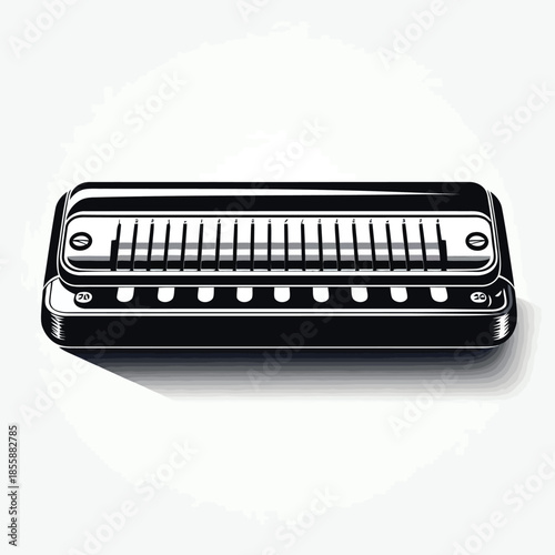 Vector illustration of a black and white harmonica on a white background