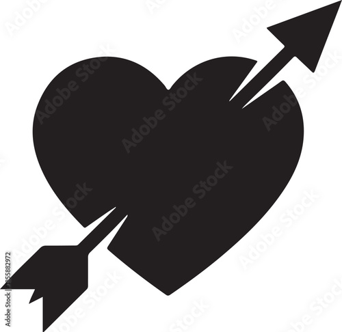 Black heart pierced by Cupid's arrow icon