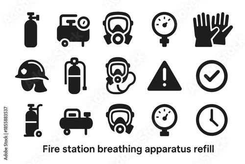 Fire station breathing apparatus refill icons: safety equipment symbols