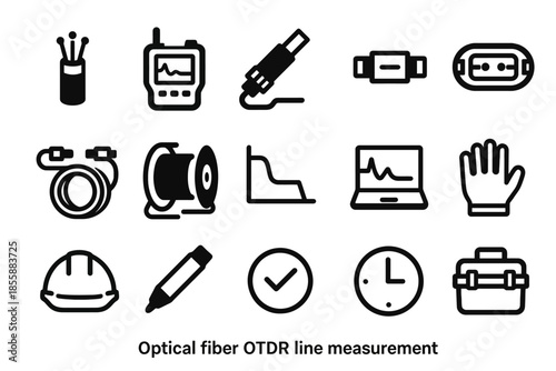 Optical fiber otdr line measurement icons for networking and maintenance