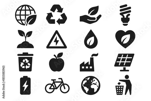 Sustainability icons set: recycling, green energy, eco-friendly symbols