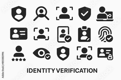 Identity verification icons set with user profiles and security elements