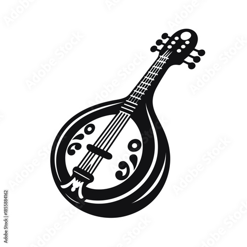 Black and white mandolin illustration on white background vector