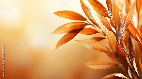 Golden Autumn Leaves Warm Tones and Delicate Veins on Soft Background.