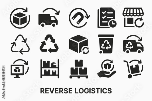 Reverse logistics icons with recycling and inventory symbols