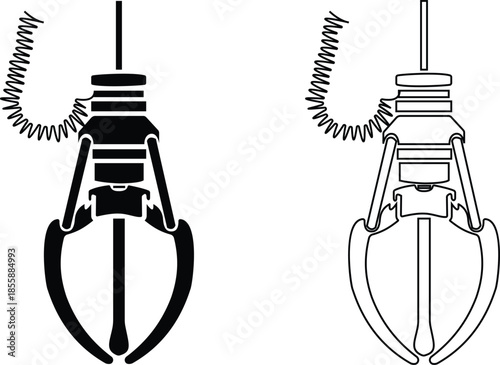 Set of crane claw machine icons, collection of arcade grabber toy symbols, group of flat line vector illustrations, add claw, gripper, catcher, pickup device, black