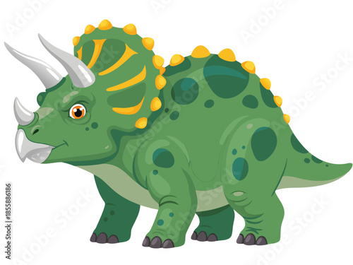 Vector illustration of a green triceratops dinosaur in a plain white background