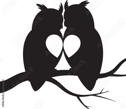 Romantic owl couple silhouette with a heart shape
