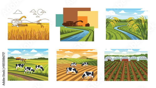 Diverse Farm Scenes with Livestock and Crops, Generative AI.