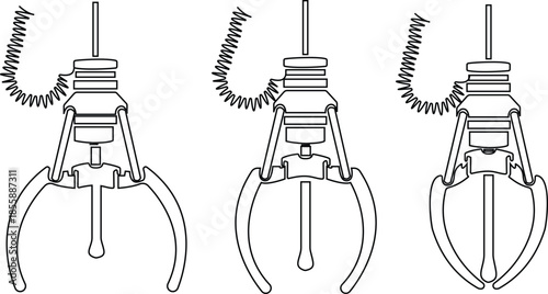 Set of crane claw machine icons, collection of arcade grabber toy symbols, group of line vector illustrations, add claw, gripper, catcher, pickup device, black