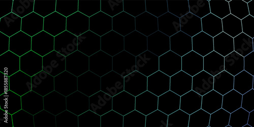 Black Hexagonal Pattern on Green Magma Background. Modern technology innovation concept. Modern background