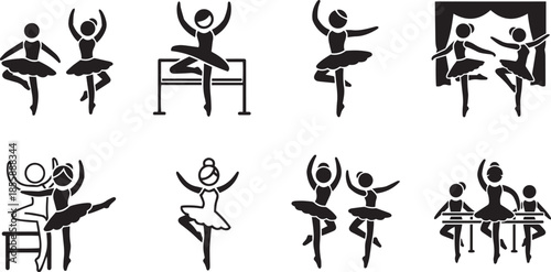 Silhouette of ballerinas in various graceful poses and ballet scenes on a white background dancer dance