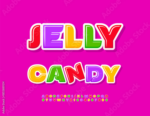 Vector Creative Card Jelly Candy. Joyful Glossy Font. Colorful Alphabet Letters and Numbers set. 