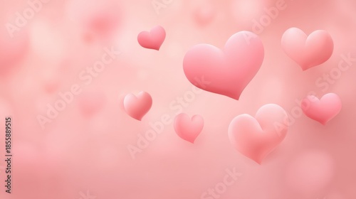 Soft Pink Heart Shapes Floating in a Blurry Background, Perfect for Valentine Day Cards, Romantic Designs, or Sweet Love Messages