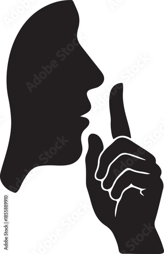 silence icon silhouette human profile with finger over lips vector illustration