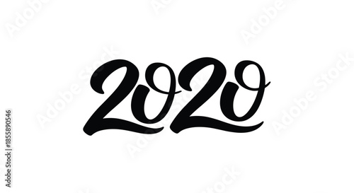Elegant black handwritten calligraphy for the year 2020 perfect for new year's greetings and holiday event designs.