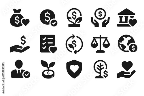 Financial growth and sustainability icons highlighting money, care, and investment