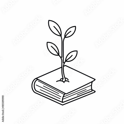 Book with a growing plant symbolizing knowledge and education concept.