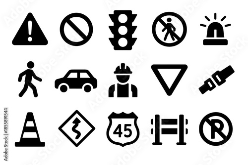Traffic symbols: signs, signals, safety, warning, prohibition