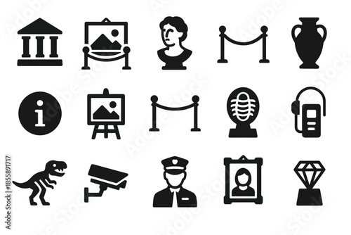 Museum icon set: art, security, and exhibit symbols