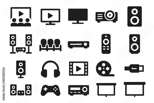 Home theater and entertainment system icons collection