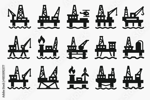 Set of oil rig icons on white background
