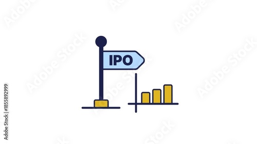 IPO Investment Sign Icon with Growth Stock Market Graph for Financial Startup Launch