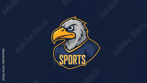 Eagle head sports logo with navy blue and yellow colors, competitive team spirit