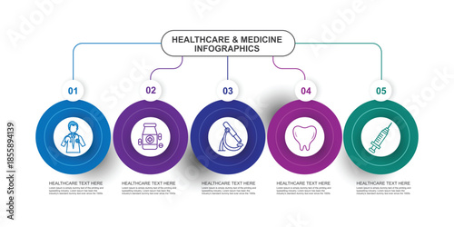 Healthcare and Medicine Infographic Design Template with Icons and 5 Options