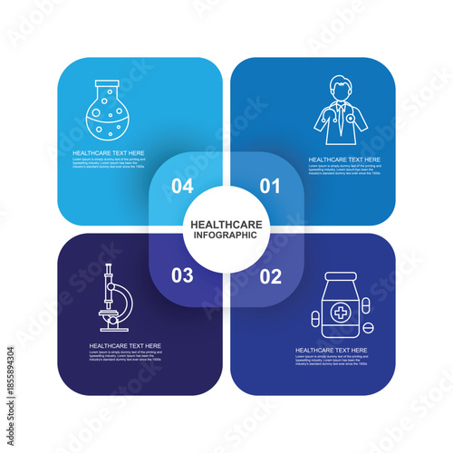 Healthcare and Medicine Infographic Design Template with Icons and 4 Options