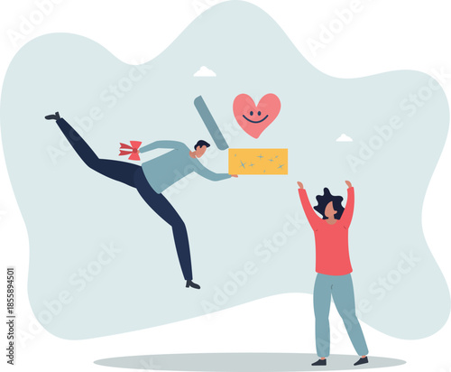 A man gives his beloved a surprise on Valentine's Day.