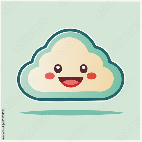 Cute cartoon cloud with a happy face and rosy cheeks floating on a light green background.