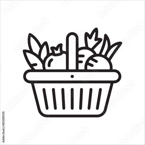 Grocery Shopping Basket Line Icon with Food Items