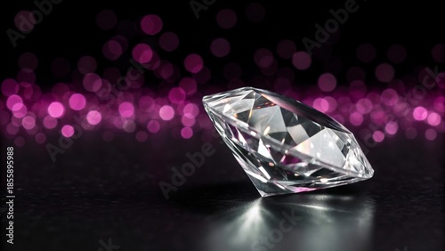 A sparkling brilliant-cut diamond, reflecting light and casting a soft glow against a blurred dark background with bokeh lights © AI   NEX GEN