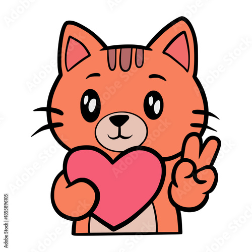 Cute cat illustration, vector cat, orange cat, cute animals, love sign
