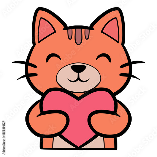 Cute cat illustration, vector cat, orange cat, cute animals, love sign