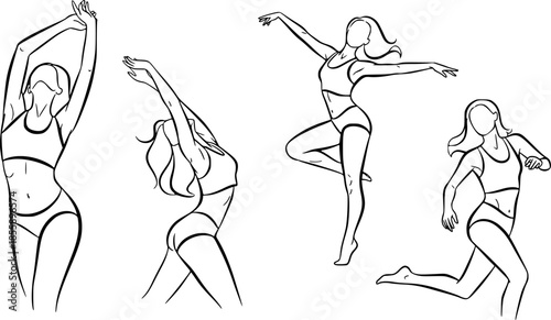Set of Abstract minimalistic female figure in underwear. Vector illustration of the female body in a linear style.