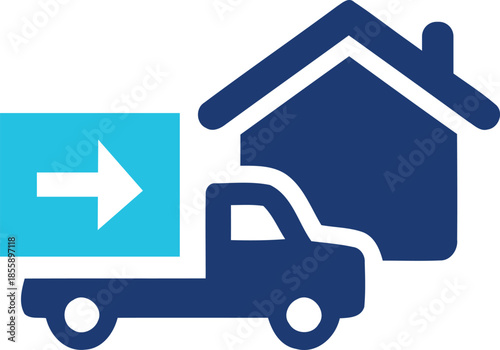 Delivery truck with a house in the background a moving service icon