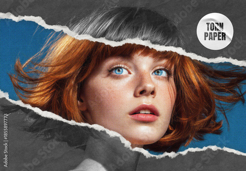 Halftone Torn Paper Photo Effect Mockup