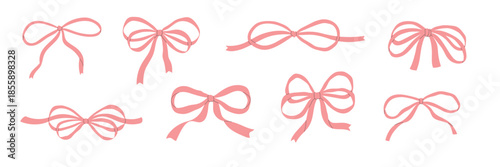 Set of hand drawn pink bows. Design element for greeting card, invitation, poster, banner, gift certificate.