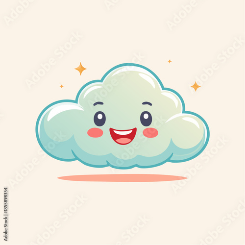 Cute cartoon cloud with a happy face and rosy cheeks.